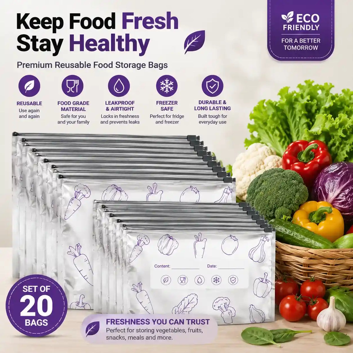 Reusable Aluminum Foil Zip Lock Bags | BPA Free (Pack of 20)