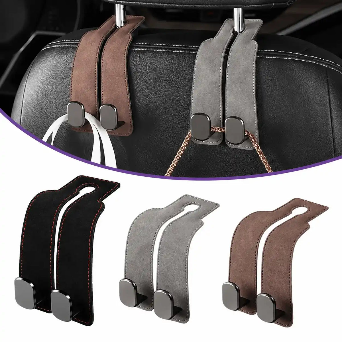 Premium Vegan Leather Car Headrest Hook| Pack of 2