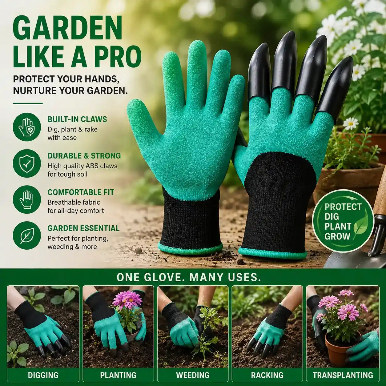 Garden Gloves with Claws for Digging & Planting